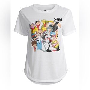 Kids Cartoon Network White Graphic Tee with Colorful Character Collage